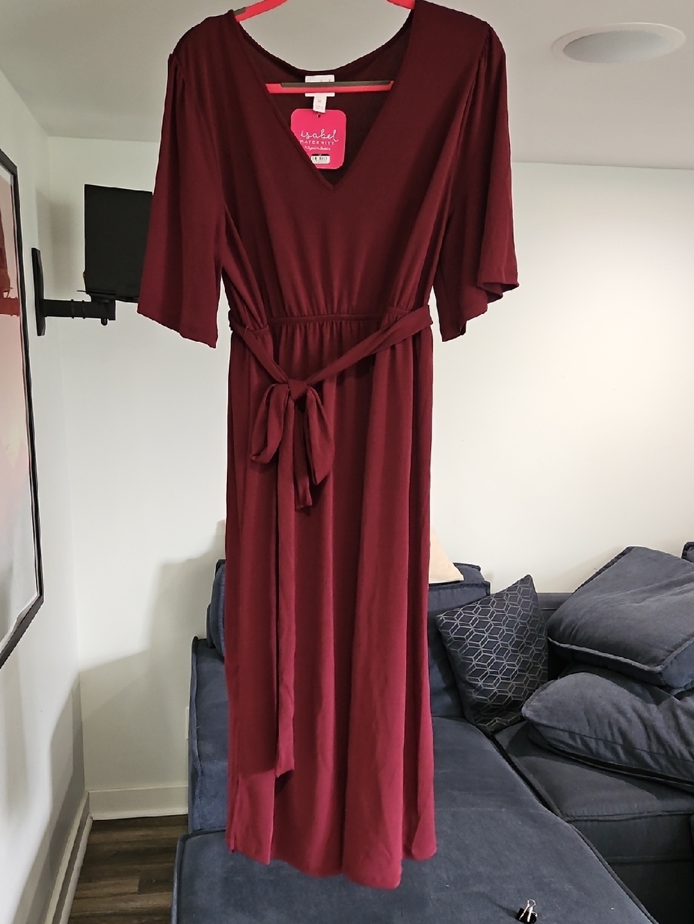 Ingrid & Isabel Wine Red V-Neck Wrap Maxi Dress